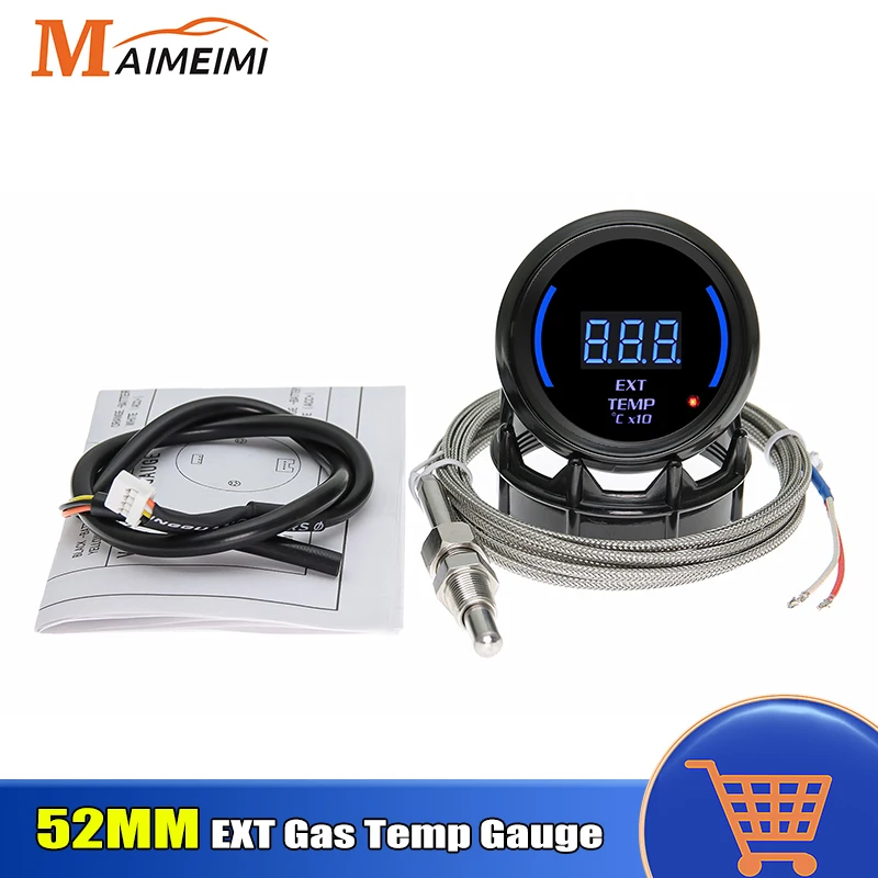 52mm Car EXT Temp Gauge 20-120X10 ℃ Digital  Exhaust Gas Temp Gauge With Sensor Blue LED Atmosphere Light for Gasoline Car 12V