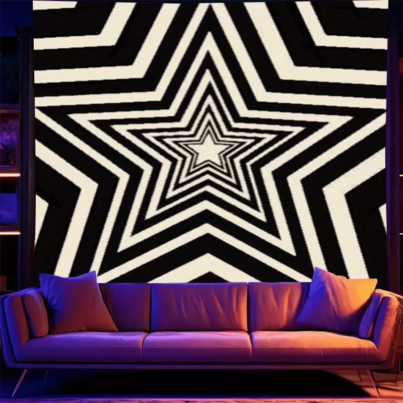 Stern-Wandteppich, schwarz, weiß, geometrisch, böhmisches Wohnzimmer, Schlafzimmer, Dekoration