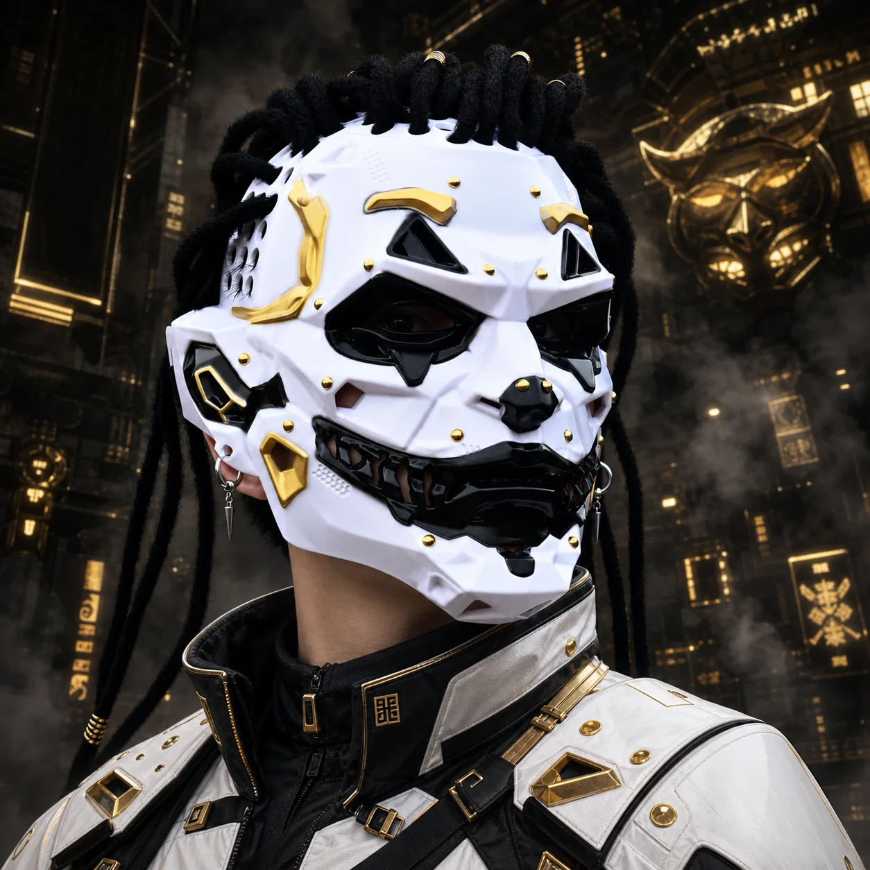 Futuristic Cyber Mechanical Facial Mask, Sharp Angle Hard Mask for Carnival Costume Dress Up