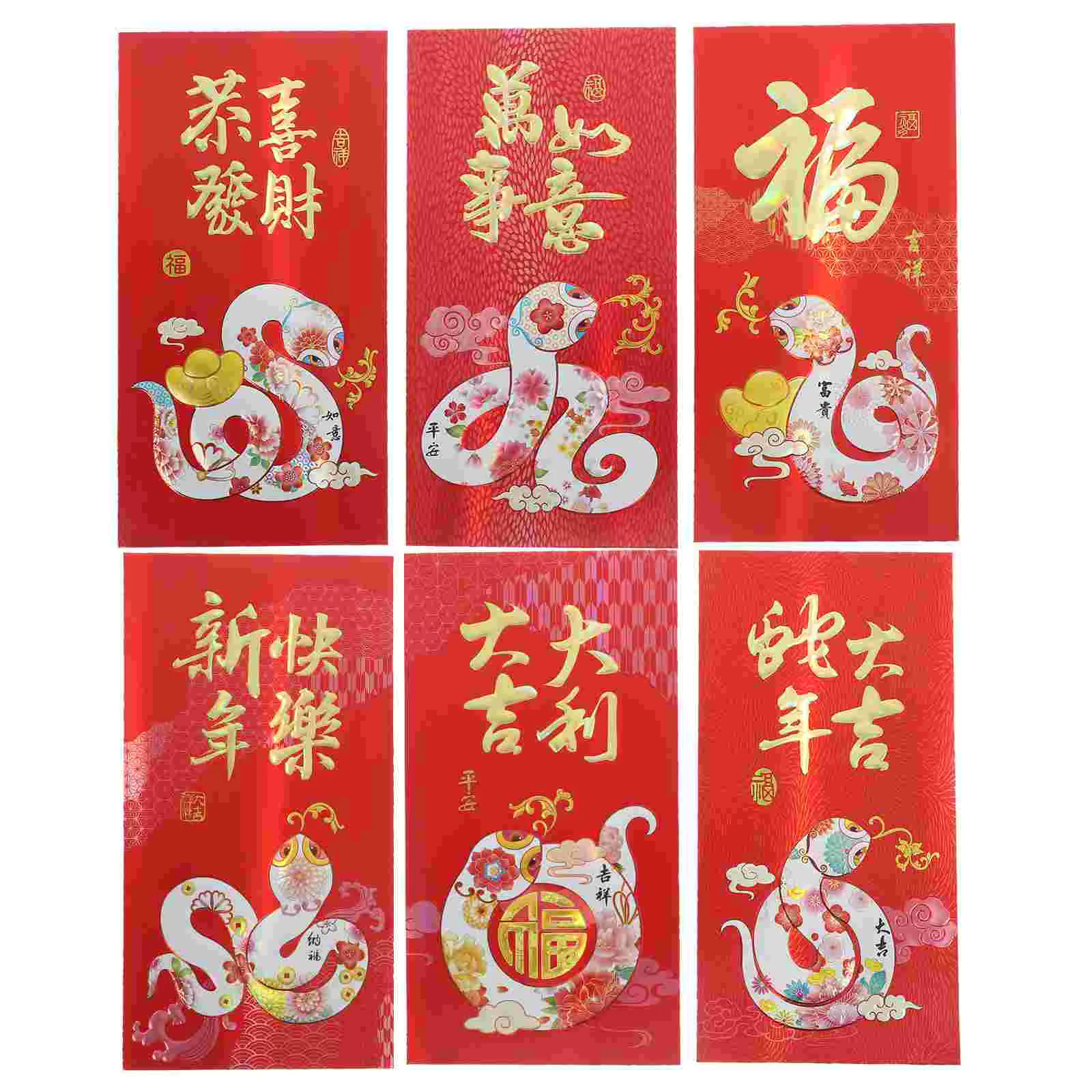 6 Pcs Red Packet Decorations Chinese Envelope Snake New Year Money Envelopes Lucky Zodiac