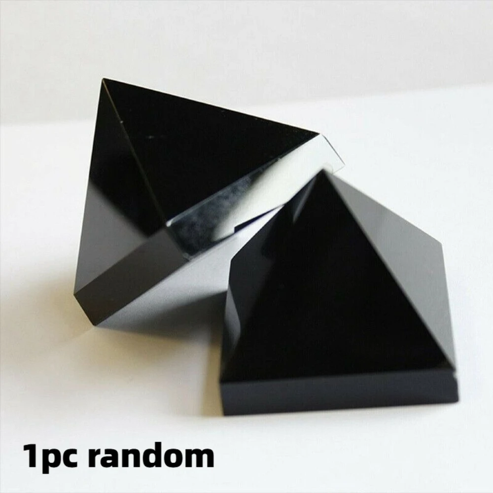 Natural Crystal Obsidian Pyramid Feng Shui Ornament Pyramid for Luck Wealth and Positive Tabletop Decor for Home Gift