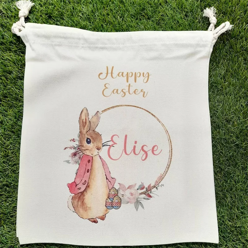 Cesta de caza de huevos personalizada para niños, bolsa de juguete de regalo para niños y niñas, conejito, conejo, primer saco de Pascua, decoración