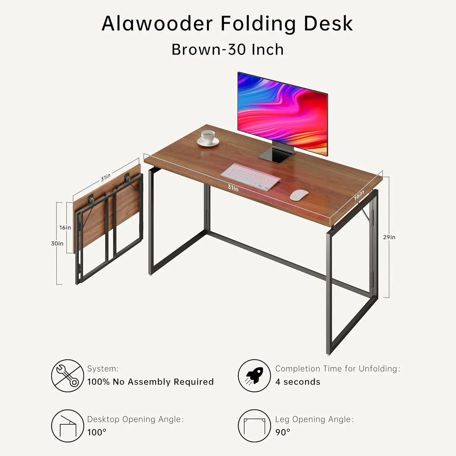 Folding Desk 30 Inch - Small Foldable Desk For Small Space Minimalist, Space Saving Collapsible Compact Desk Portable Table For
