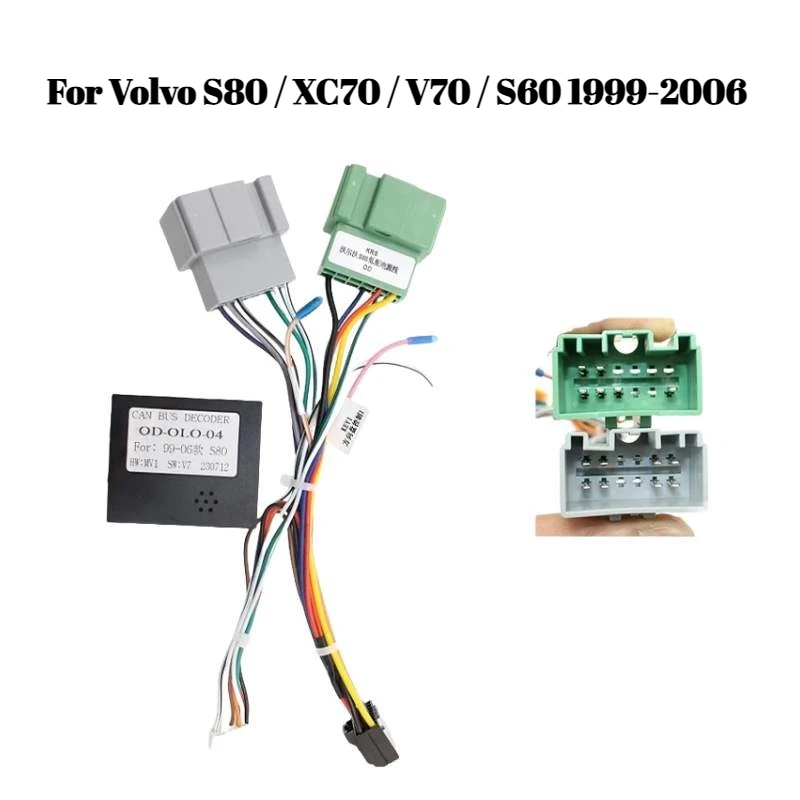 16Pin Car Wiring Harness Adapter with Canbus Box Decoder for Volvo S80 / XC70 / V70 / S60 1999-2006 | Android Radio Power Cable