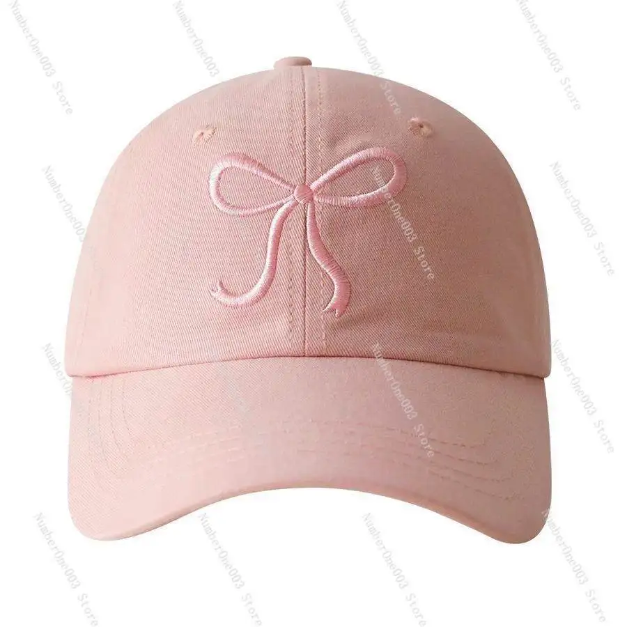 Pink Embroidered Bow Baseball Cap - Women's Spring/summer Soft Top Duckbill Hat - Large Head Size, Slimming Face Effect