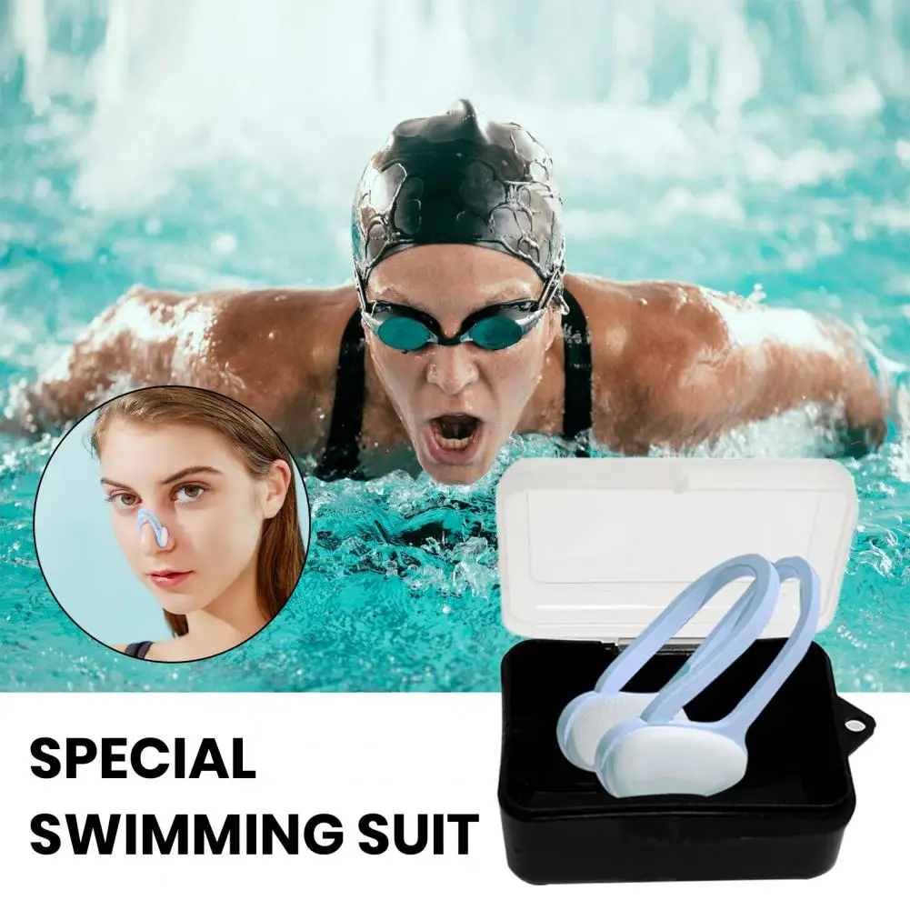 Swimming silicone earplug nose clip set, waterproof spiral earplug box, adult and child beginner swimming equipment