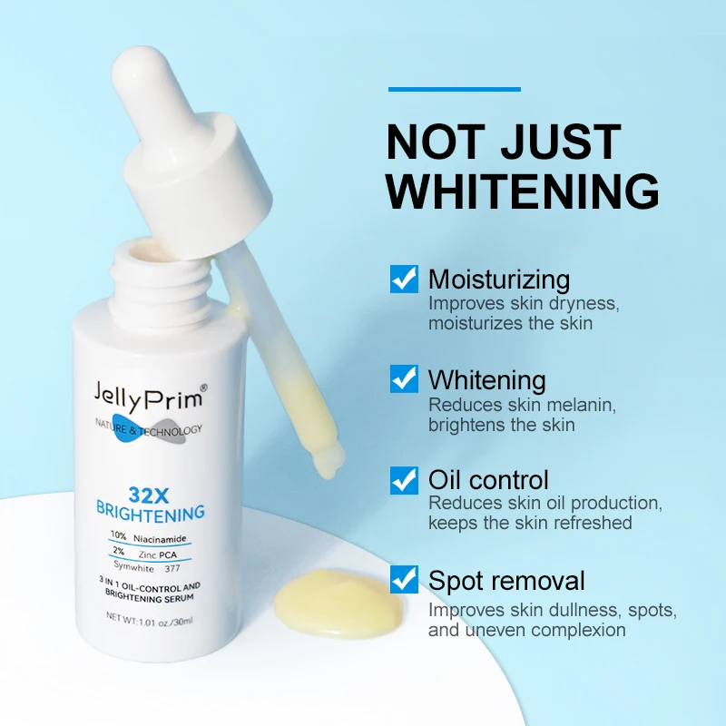 Jellyprim Facial Serum Whitening Skin Care Niacinamide Face Serum Brightening Oil Control Dark Spots Essence 3In-1 Beauty Health