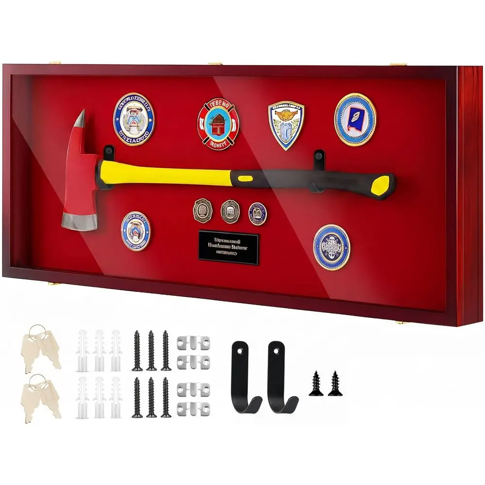 

44.5 Wooden Axe Display Case with Wall Mount, Hanger, Lock, and UV-Protected Acrylic Door for Collector Memorabilia