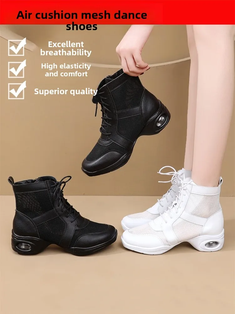 Danza da donna oes Traspirante Me Bianco Autunno Inverno Danza quadrata Tacco medio Bot morbido Vera pelle Jazz Sailor Da...