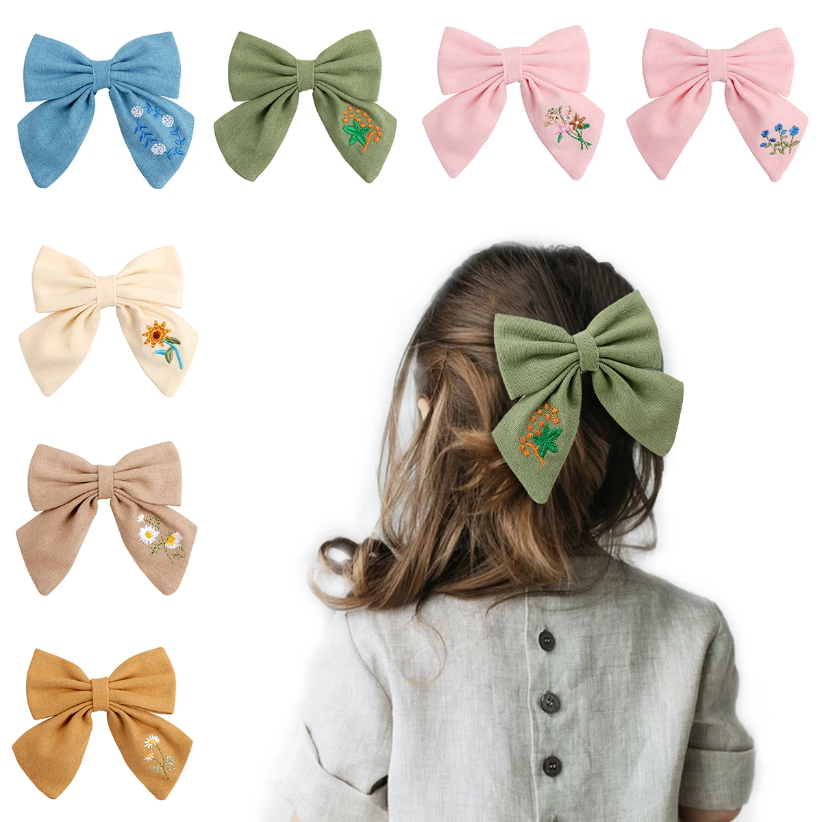 Embroidered Hair Clips Solid Flower Hairpins For Baby Girls Children Boutique Barrettes Handmade Hairgrips Kids Hair Accessories