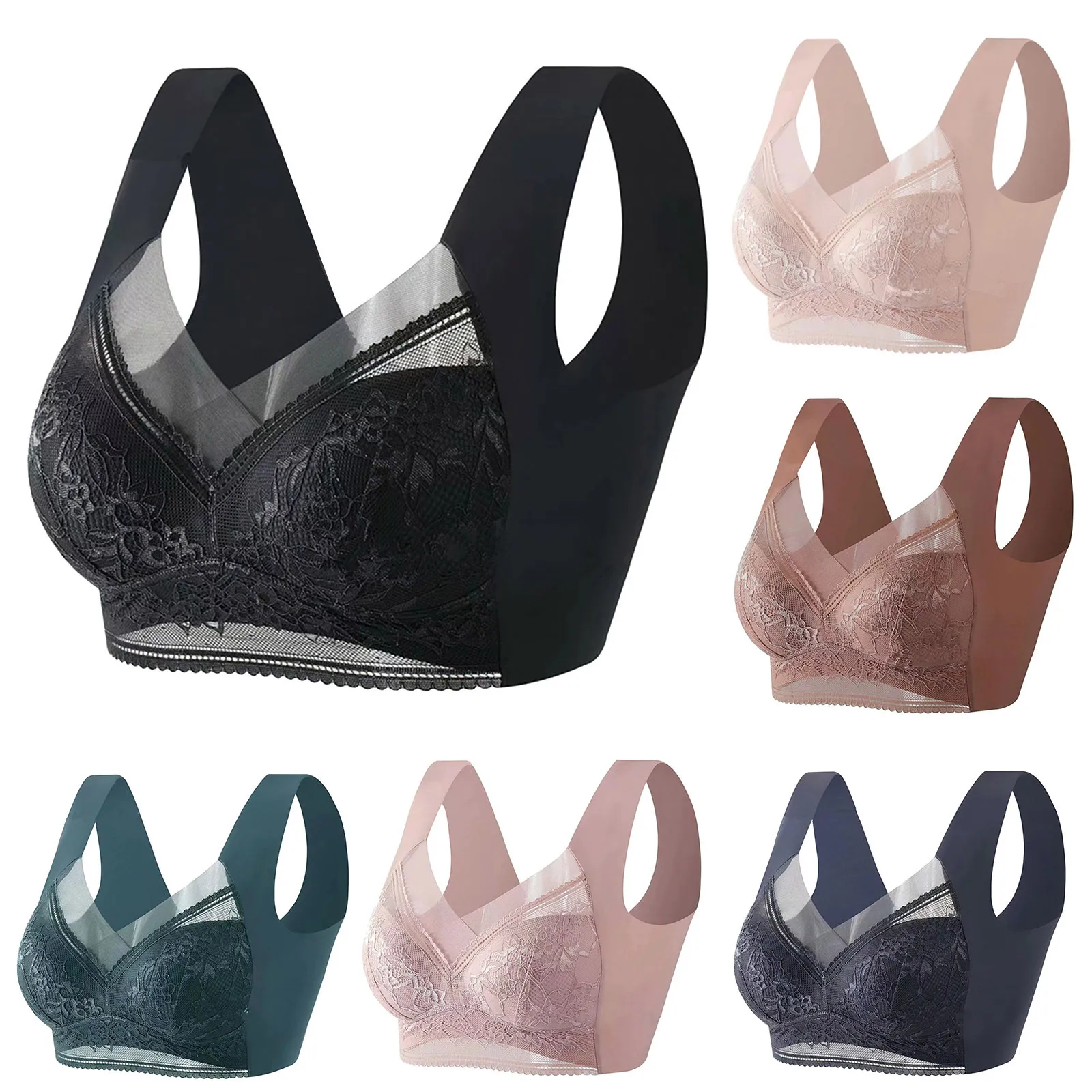 L-6L Women Large Bra Push Up Ice Silk Seamless upper Bralette Lace Wireless 2024 Summer Bras Plus Size Top Lingerie Underwear