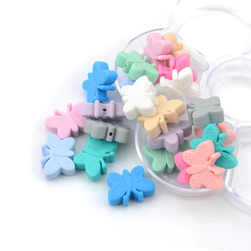 LOFCA 10PCS Silicone Teether Beads DIY Butterfly Baby Teething Sensory Jewelry Cartoon Beads For DIY Pacifier Clips Shower Gifts