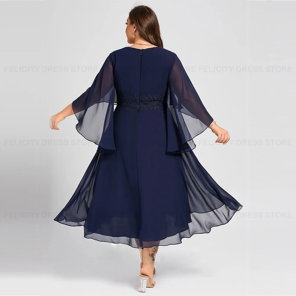 Plus Size Mother of the Bride Dress 2023 A-line V-Neck Chiffon Pleated Appliques Party Wedding Guest Dresses فستان حفلات الزفاف