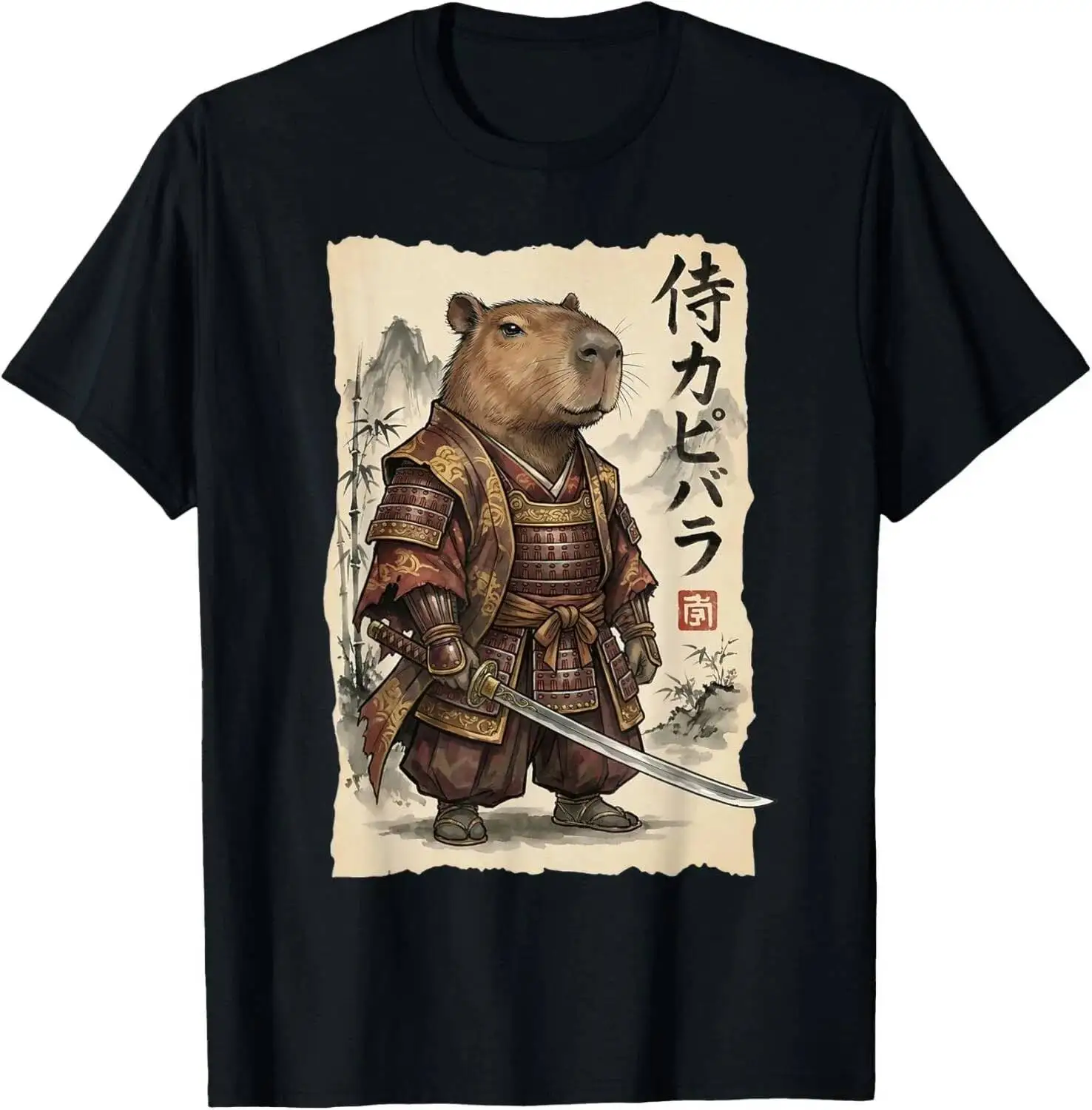 Vintage Samurai Capybara Meme Graphic T Shirt Men's Tee Women Summer Oversized Novelty Streetwear 100% Cotton Trendy Y2K