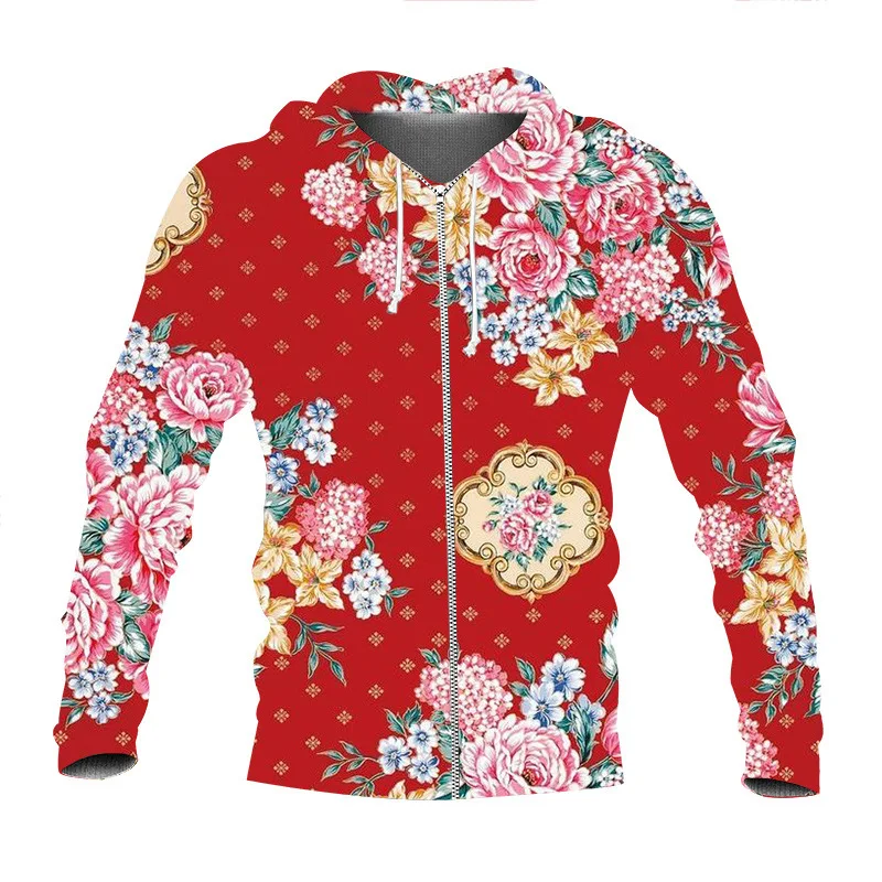 Flower Print ZipHoodies for Men Fashion 3D Pattern New in Sweatshirts Hip Hop Harajuku Oversized Pullover Tops S-7XL Women