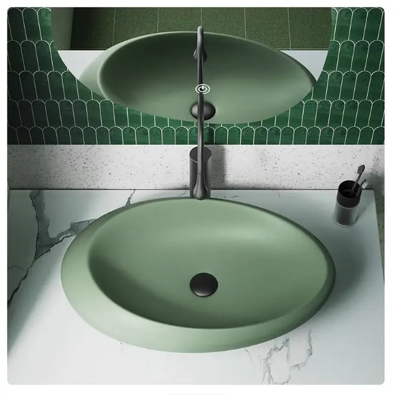

Light luxury and minimalist style emerald colored ceramic countertop basin, creative art design diamond shaped washbasin YX648GE