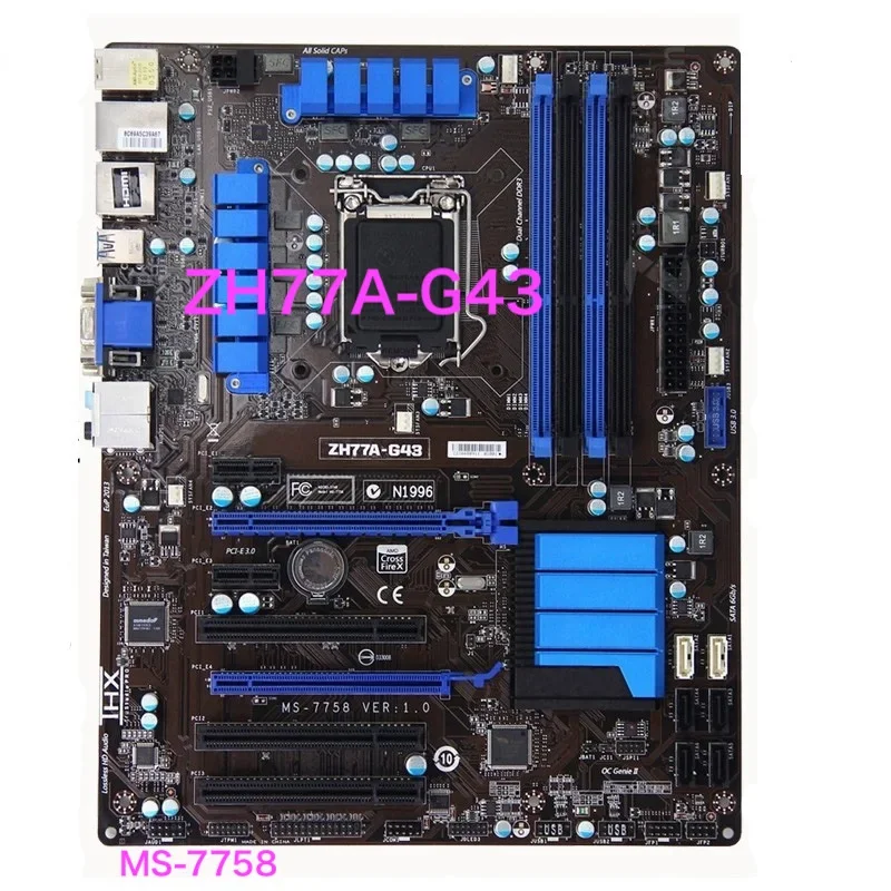 Suitable For MSI ZH77A-G43 Desktop Motherboard MS-7758 VER:1.0 LGA1155 Mainboard 100% tested fully work Free Shipping