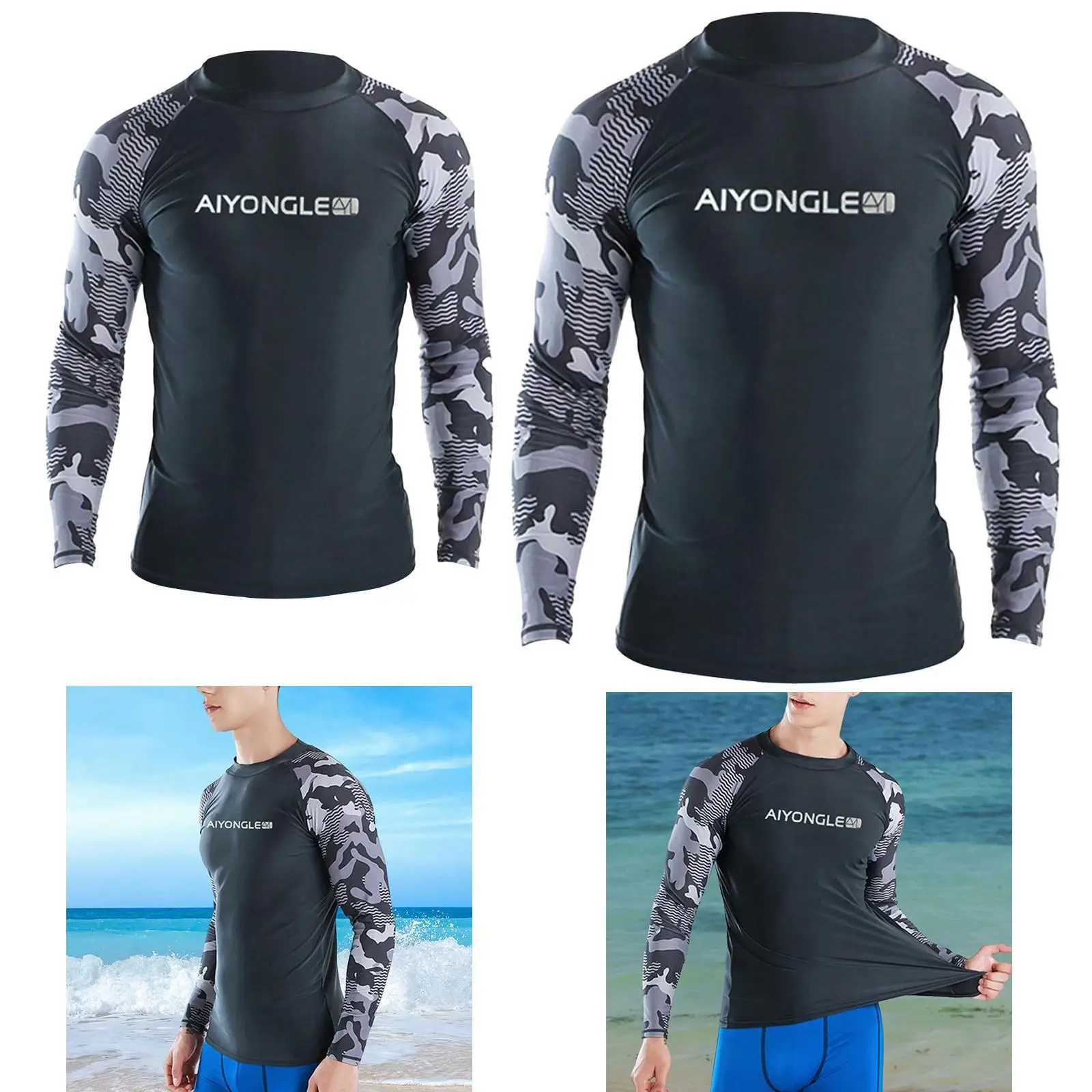 

Mens Swim Shirt Long Sleeve Tops Comfortable Fit Quick Dry Print Rash Guard for