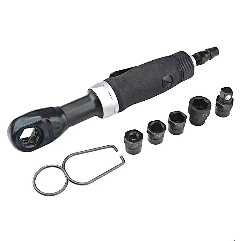 Trinquete pneumático com furo passante TY5T438 |   3/8" |   400 Rpm |   Chave de catraca industrial de 41Nm |   Adaptador de soquete de 10 mm, 12 mm, 14 mm