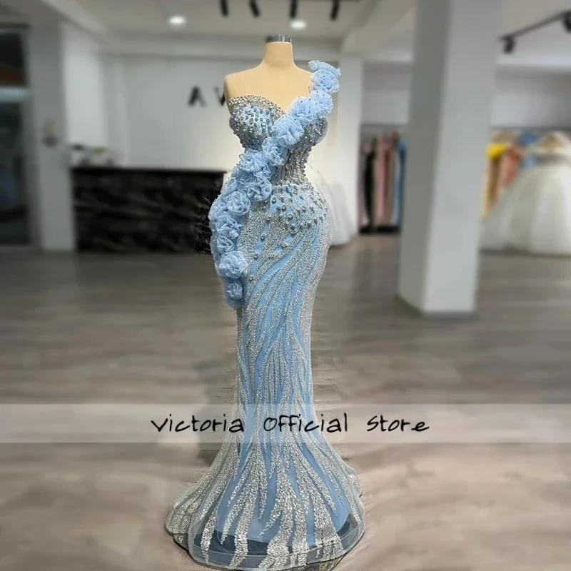 فساتين سهرة عصرية بكتف واحد للنساء ثلاثية الأبعاد على شكل زهور وأحجار الراين والخرز للحفلات من فيستدوس دي غالا مخصصة بالإضافة إلى ذلك #1