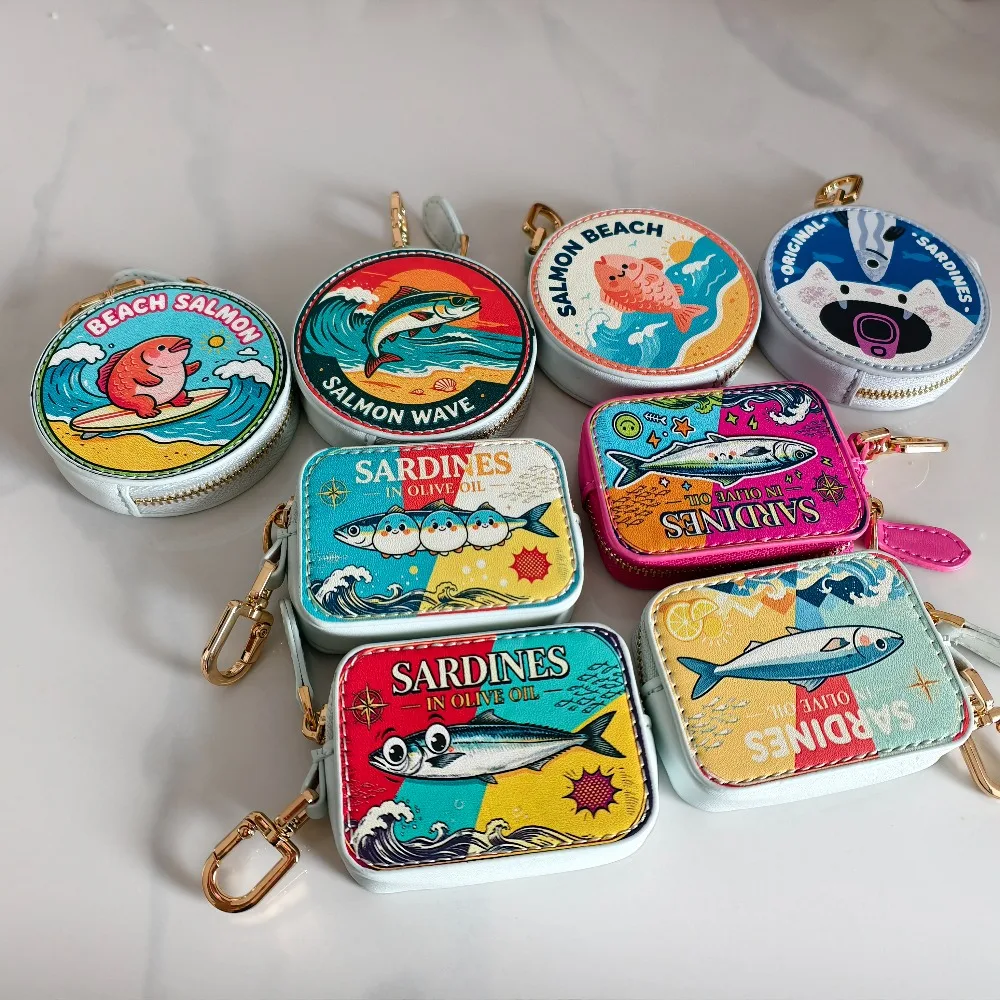 UV Printed Cartoon Sardine Coin Purse Keychain Charm Creative Mini Bag Charm Backpack Pendant Jewelry Gift for Women