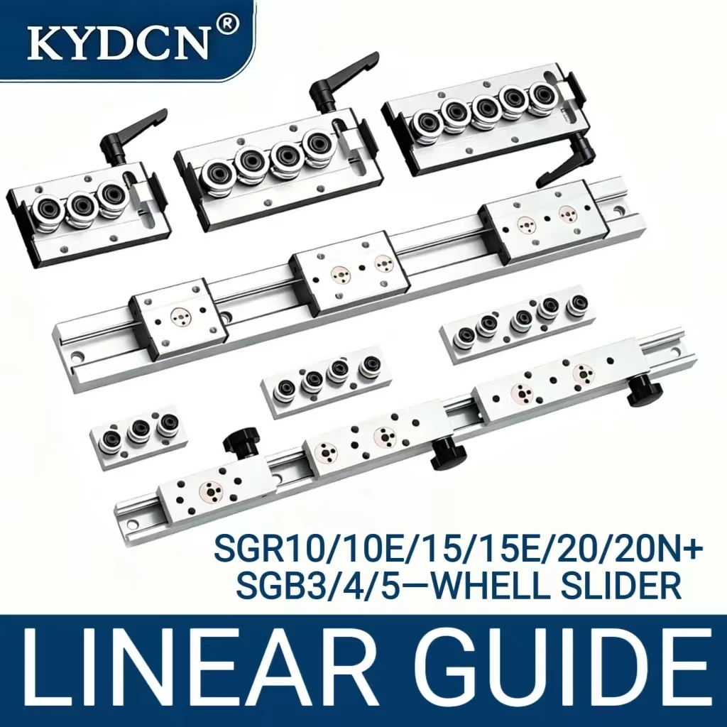 SGR Series Dual‑Axis Linear Guide SGR10/10E/15/15E/20/20N, SGB 3/4/5‑Wheel Slider, Lockable Carriage for CNC Parts