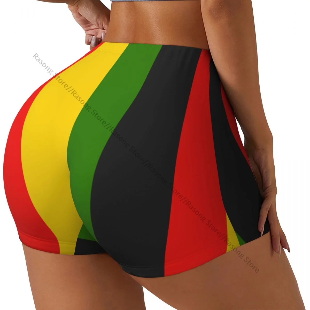푸쉬업 숏 탄력있는 스크런치 엉덩이 자메이카 국기 스트라이프 러닝 반바지 스포츠 반바지 여성 운동복