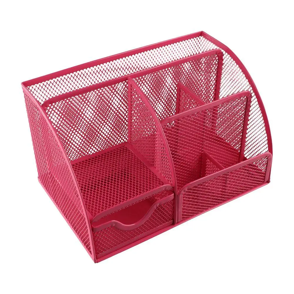 

Creative Multi Grid Pen Holder Metal Mesh 6 Compartments Desk Organizer Multi-functional Thickened Sundries Storage Box Home