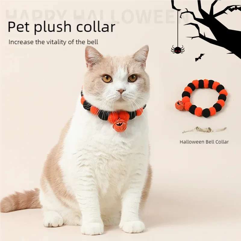 

Halloween pet collar with quirky pumpkin decorations, dog collar with elastic rope, furball necklace, cat scarf