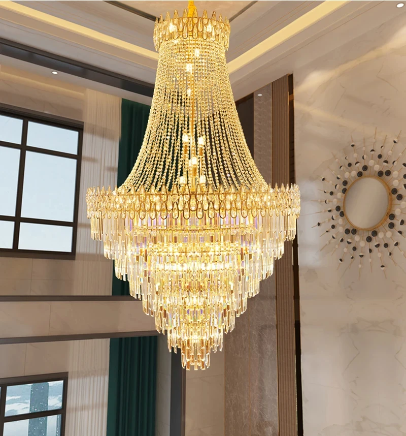 2025 Modern Crystal Chandelier Wedding Hall Villa Hotel Hall Living Room Home Decoration Ceiling Light Luxurious Pendent Lamp