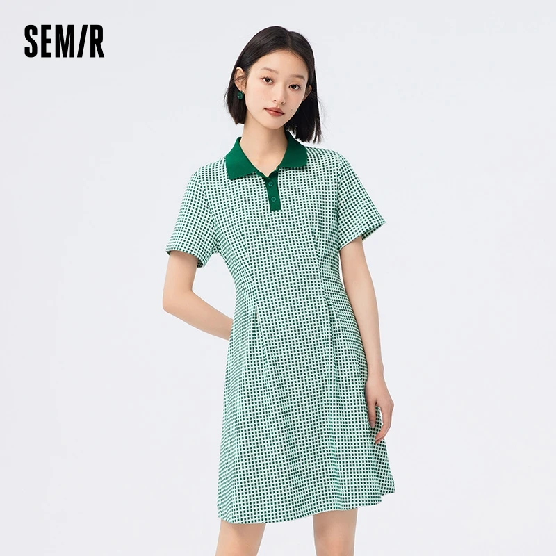 Semir Women Dress Plaid Slimming And Waist-Cinching Silhouette 2024 New Summer Look Polo Collar Dresses