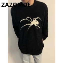 ZAZOMDE-suéter de cachemira para hombre, Jersey de punto con patrón de araña, Hip Hop, Harajuku, ropa de calle gótica, cálido, invierno