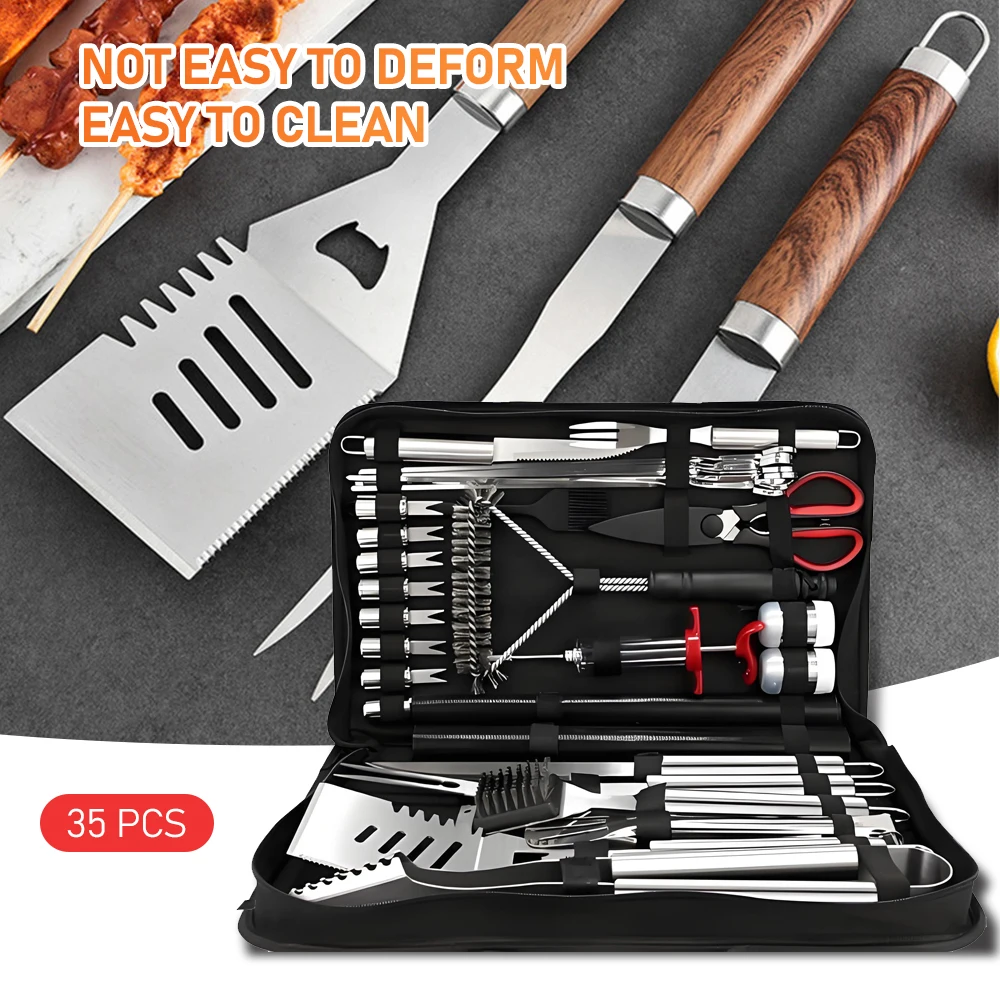 

BBQ Tool Set Stainless Steel Grill Tool Set All-in-one Barbecue Accessories Set with Storage Bag for Outdoor Cooking Camping