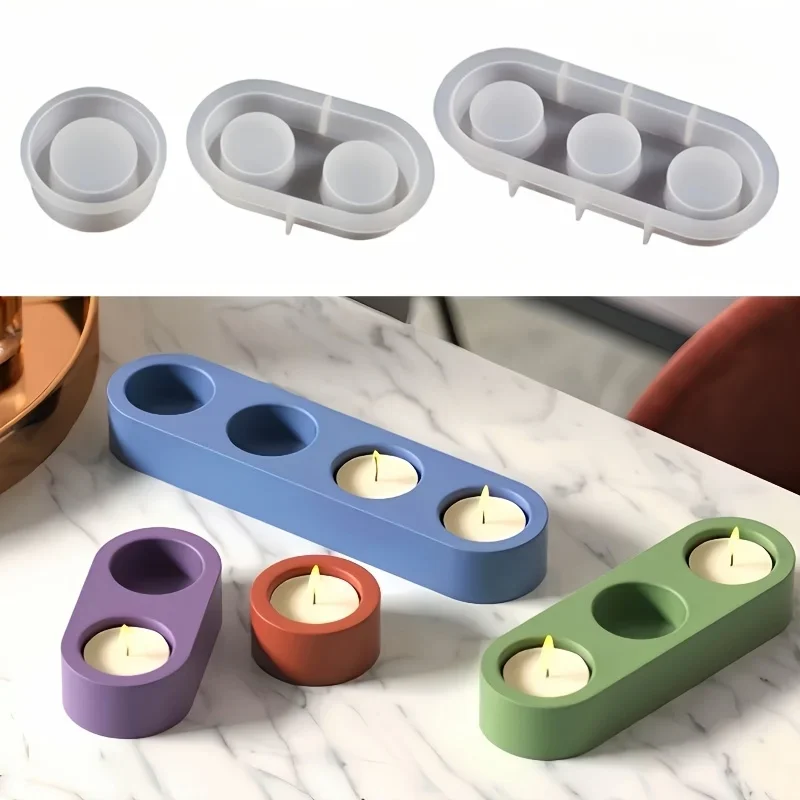 Set mit 3 runden Silikonformen für Kerzenhalter, geeignet für Gips, Harz und Beton, ideal zum Erstellen von Teelichthaltern und für Bastelarbeiten.