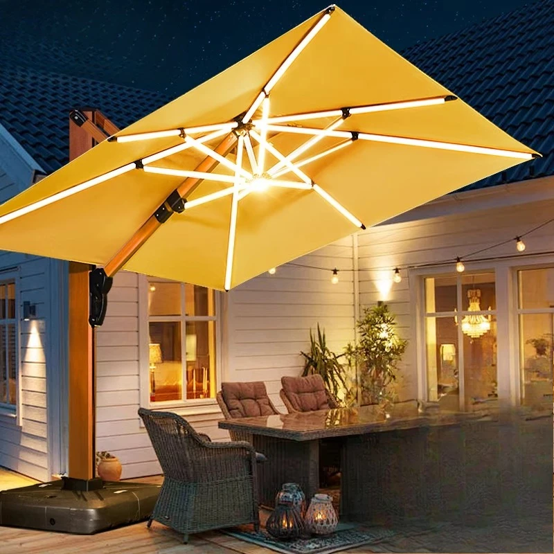 

High-end wood grain double pole professional parasol outdoor courtyard umbrella villa garden large outdoor Roman umbrella