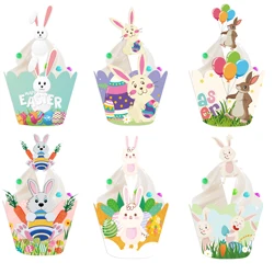 12 sets Easter Party Cupcake Wrappers Easter Bunny Carrot Pattern Cupcake Decor Birthday Cake Decorations for Kids Easter Favors