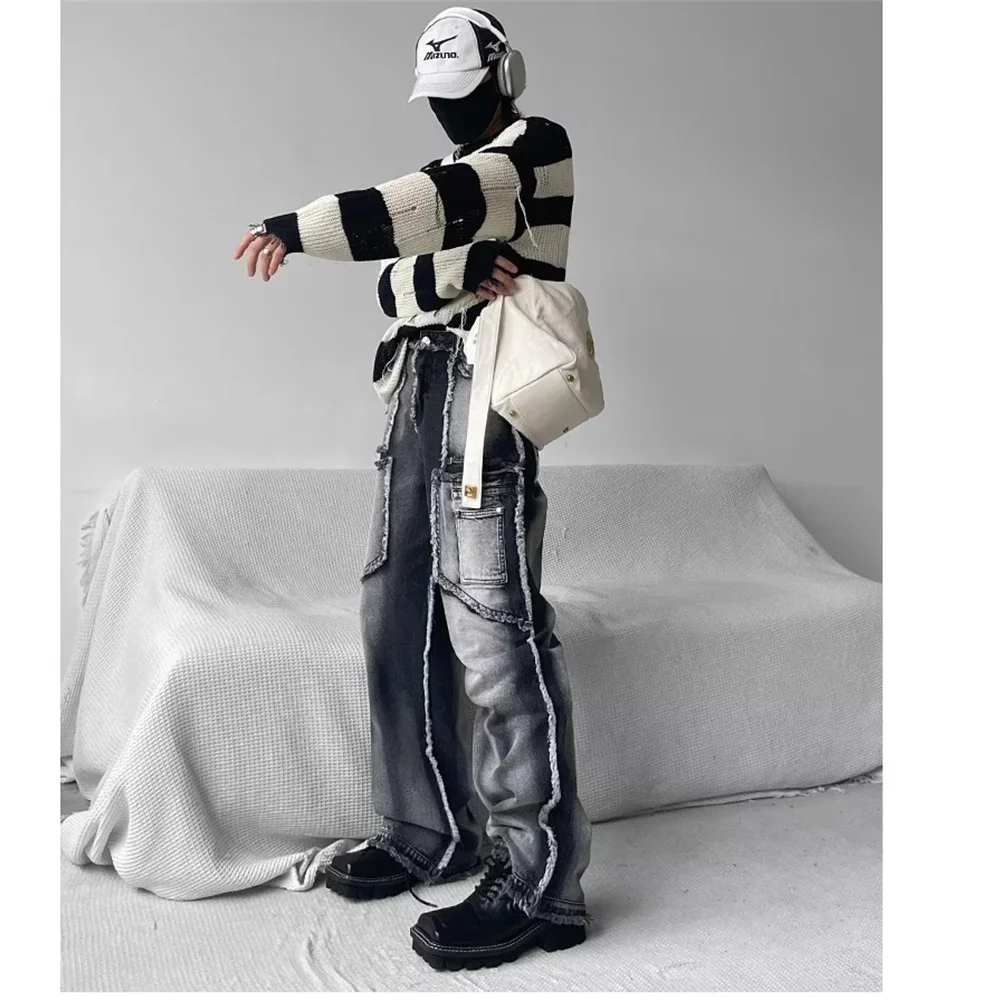 Men's Gothic Baggy Jeans 2022 Punk Y2K Streetwear Vintage 90s Women Wide Leg Denim Cargo Pants Men Harajuku Grunge Trousers Male