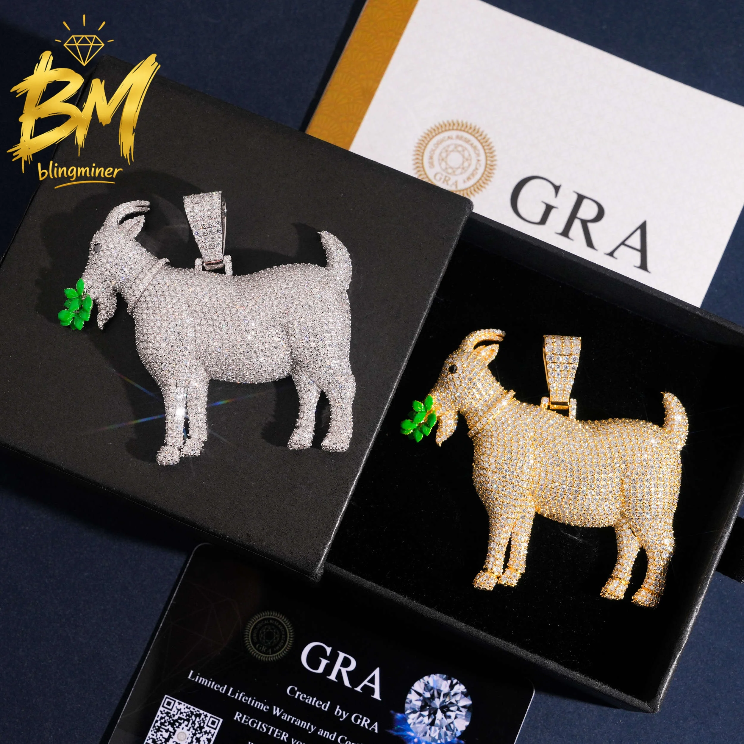 Blingminer Enamel Goats VVS Moissanite Pendant For Men Women S925 Silver Pendants Jewelry Pass Diamonds Tester GRA Free Shipping