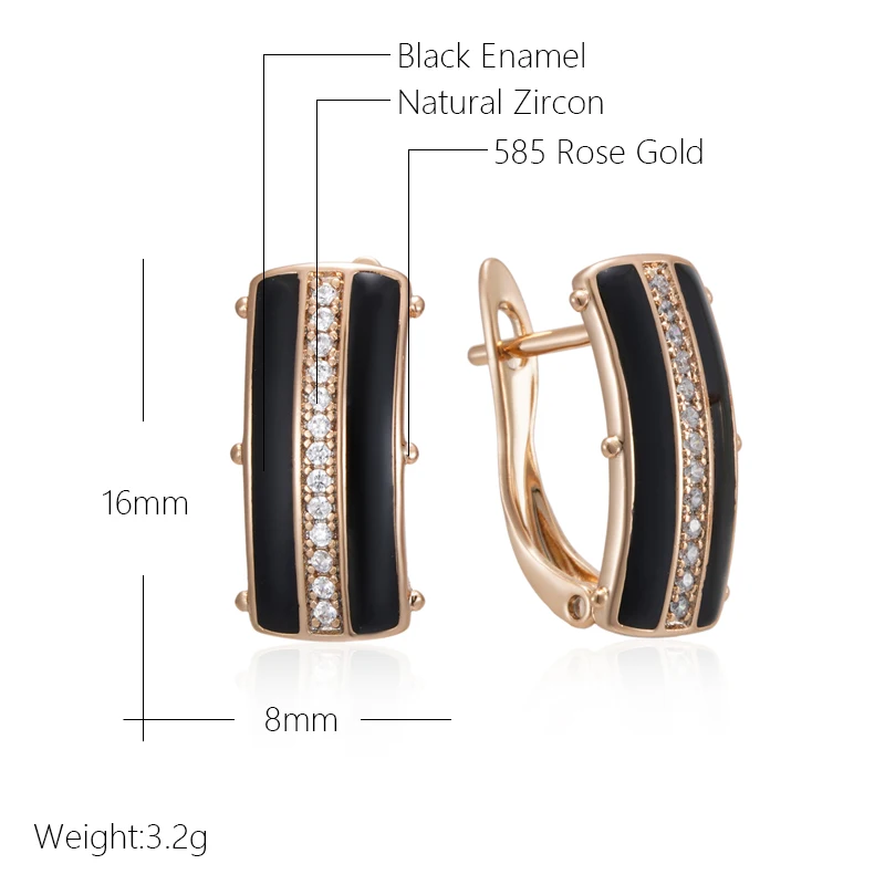 Kinel Black Enamel Square Dangle Earrings for Women 585 Rose Gold Color Natural Zircon Accessories High Quality Daily Jewelry