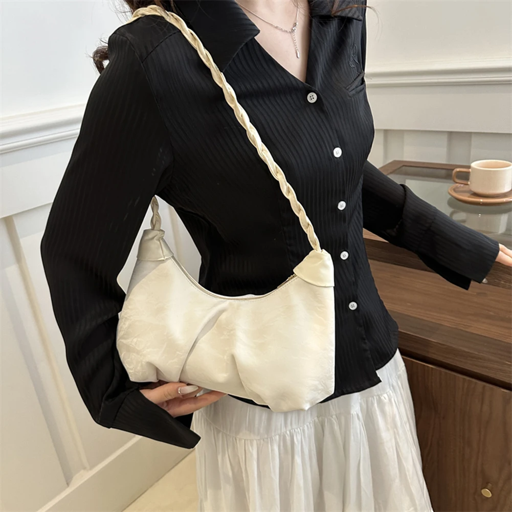 

Women Fashion Shoulder Bag Solid Color Minimalist Underarm Bag Zipper Closure Casual Shoulder Purse Ladies Commute Bag