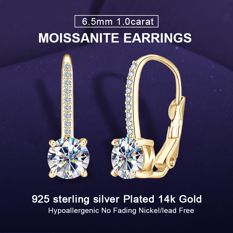 

Sparking 1ct 6.5mm Moissanite Drop Clip Earrings 925 Sterling Silver Hoop Earrings for Women Classic Jewelry Wedding Party Gifts