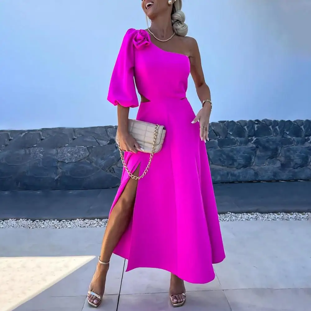 Rose Dekor Maxi kleid elegantes One Shoulder Maxi kleid mit Rose Dekor rücken freies Design hohe Taille für Abschluss ball oder Abend party