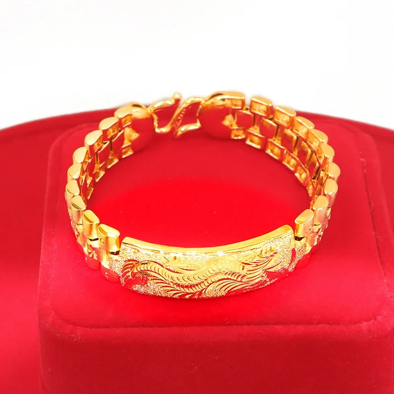 

Pure 14K Gold Bangles for Women Not Fade Gold Color Wedding Birthday 999 Gold Charms Bangle Bracelet Females Jewelry Gifts