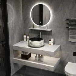 Nordic Luxury Rock Slab Bathroom Cabinet Vanity with Sink Multifunction Mirror Cabinet Bathroom Furniture Mueble Lavadora FYBC