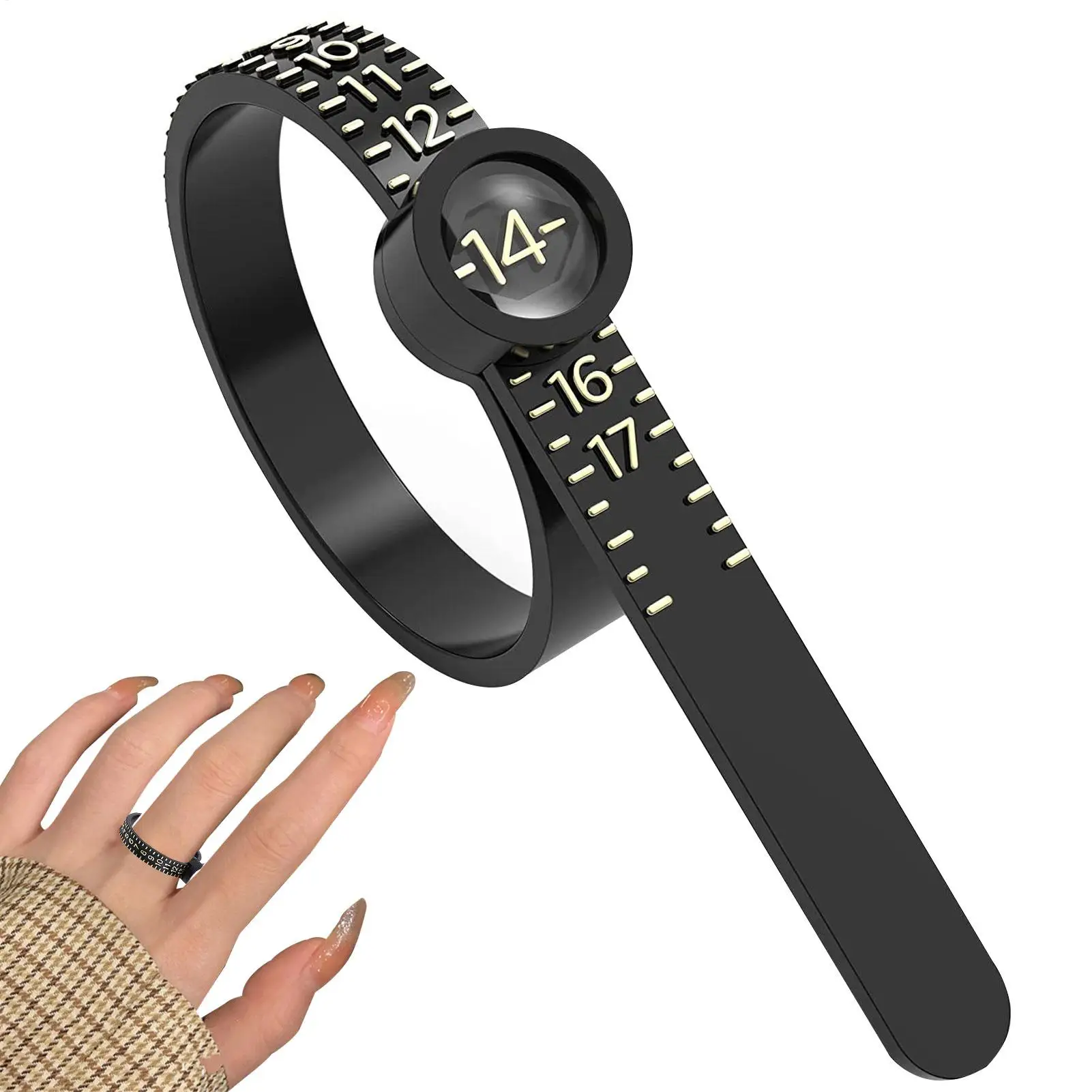 Black/White color Size Ring Ruler Ring Measuring Tape Ring Measuring Tool Annular Coil Finger Size Filter with Magnifying Glass
