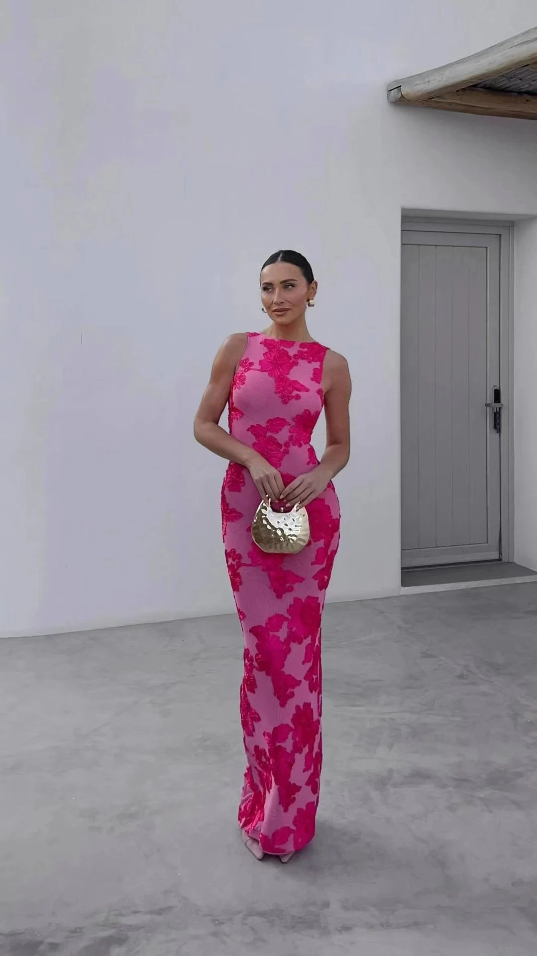 Sexy Me Wrapped Hip Dr High Waist Svel Bodycon Summer Long A-Line Gown Floral Print round Ne Bal Women's Dr