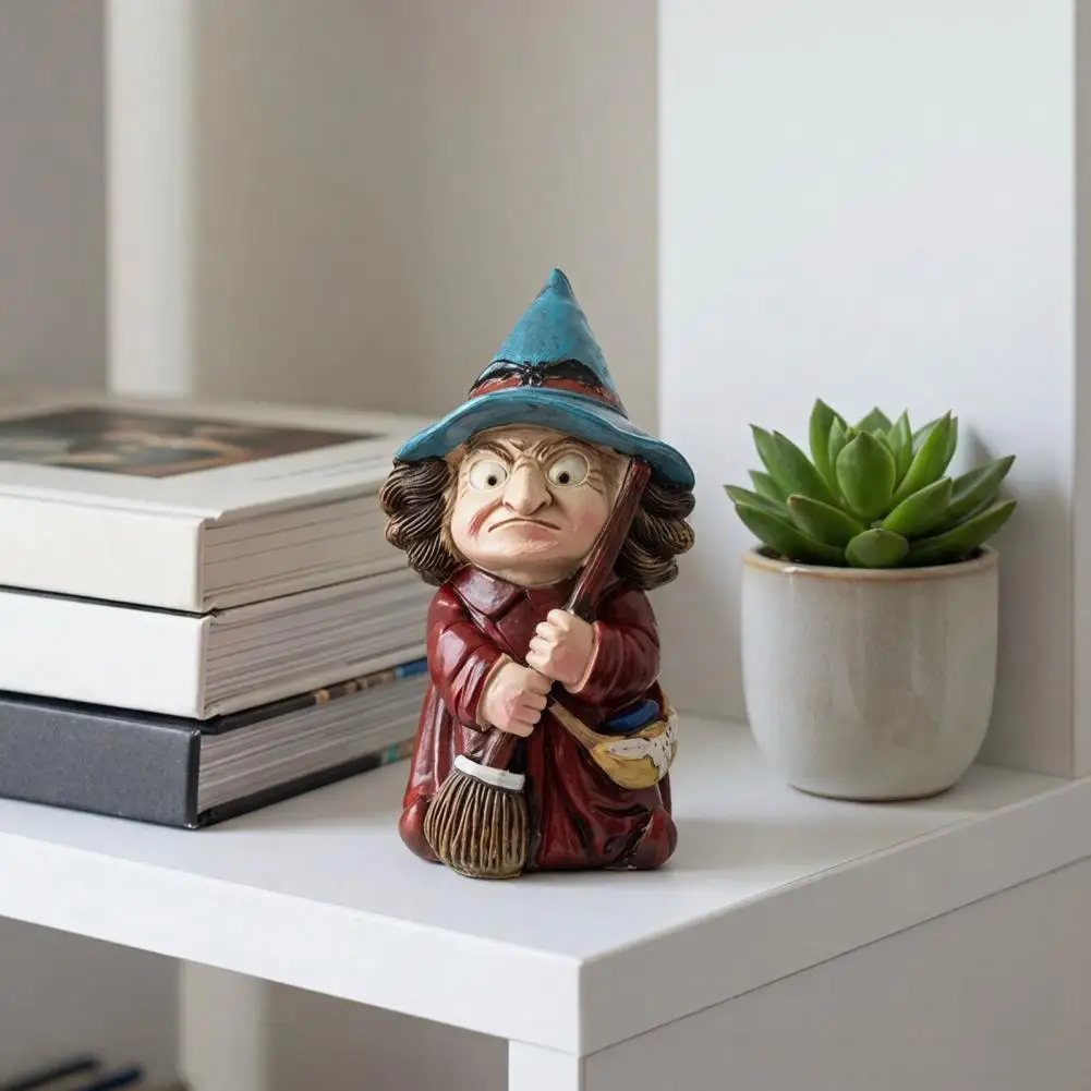 Faceless Gnome Halloween Halloween Witch Ornament Witch on Broomstick Resin Figurine Halloween Gnome Statue with Hat for Shelf