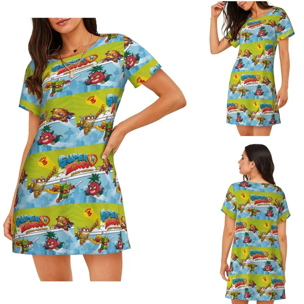 

Custom Super Zings Cartoon Short Sleeves Nightdress For Sleeping Sleepshirts Women Short Sleeve Nightgowns Soft Pajama Dress