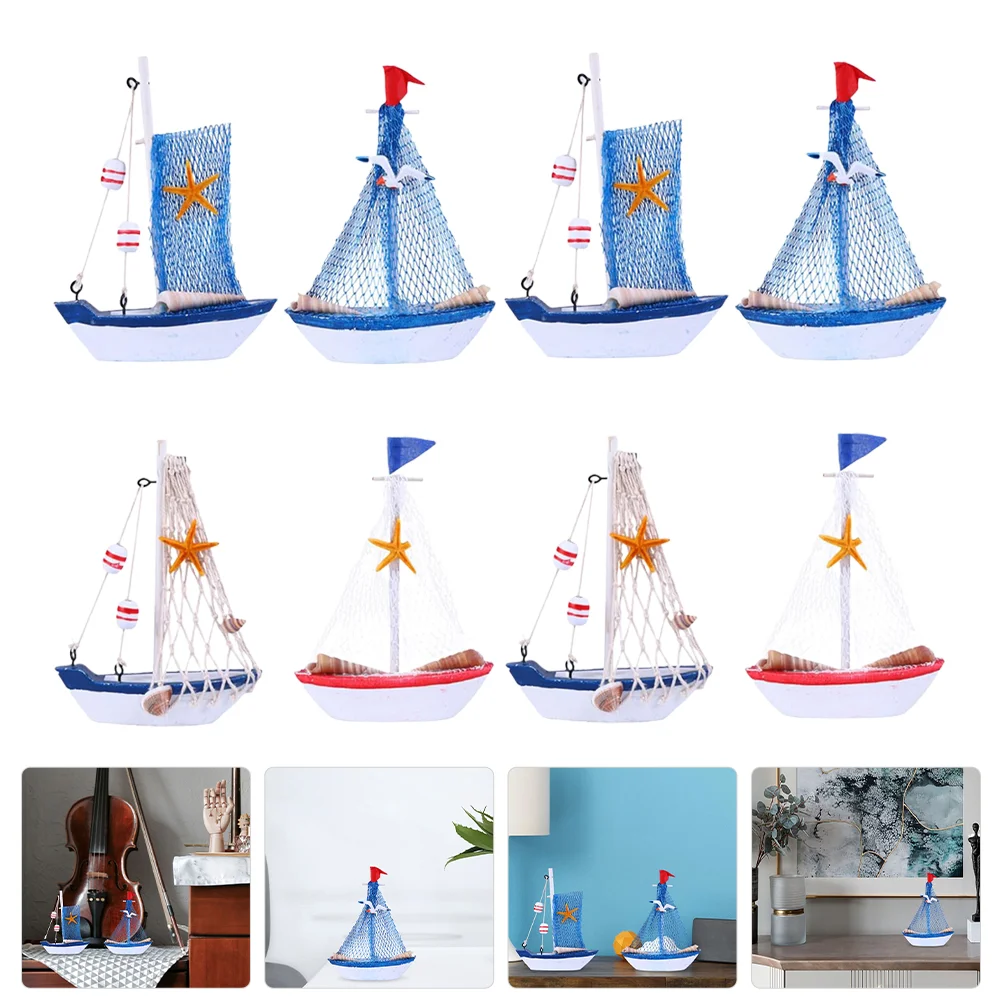 

Mediterranean Style Mini Home Decor Nautical Party Coast Sailboat Model Wooden Sailing Desktop Ornament Ship Adornment Craft