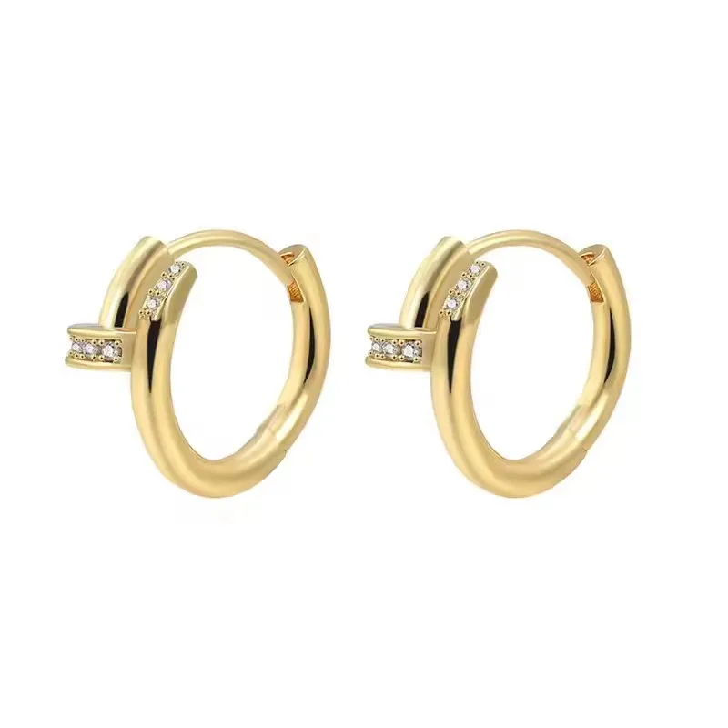 Charming Shiny Crystal Round Hoop Earring For Women Minimalist Nail Shaped Earrings Gold/Silver Trendy Jewelry image 4